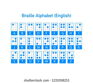 Braille English alphabet letters. Writing signs system for blind or visually impaired people. Vector stock illustration.