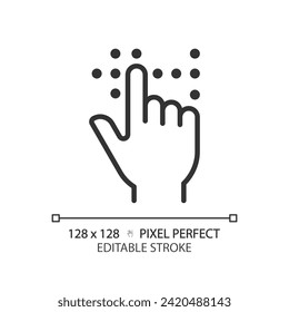 Braille fingertouch language linear icon. Vision loss special needs. Lifelong healthcare, lifestyle medicine. Thin line illustration. Contour symbol. Vector outline drawing. Editable stroke