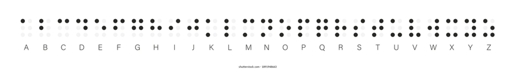 Tipo de vector del alfabeto Braille para personas con discapacidad ciega. Texto con puntos táctiles gráfico ilustrativo de la colección de letras.