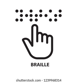 Braille with hand icon. Line vector. Isolate on white background.