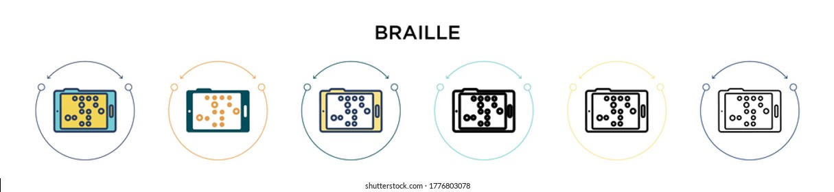 Braille icon in filled, thin line, outline and stroke style. Vector illustration of two colored and black braille vector icons designs can be used for mobile, ui, web