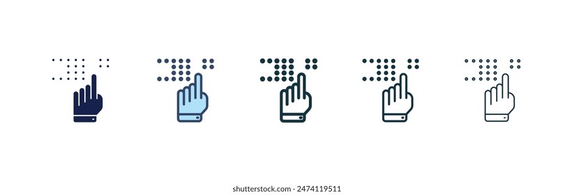 Conjunto de íconos en Braille. Símbolo de Vector de alfabeto táctil para personas ciegas en estilo negro con relleno y contorno.