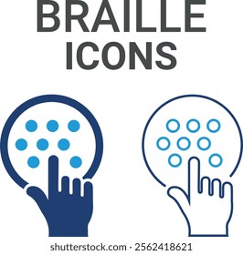 Braille icons. Containing speak, phone, mail, contact, chat, website, satellite, radio, antenna, message and more. Solid icons collection, vector illustration.