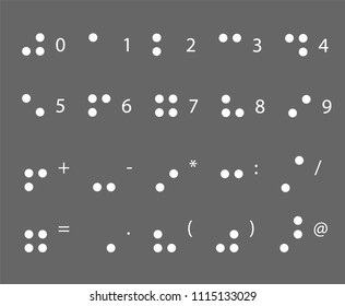 Braille  numbers. Reading for the blind. Tactile writing system used by people who are blind or visually impaired.  Vector illustration. 