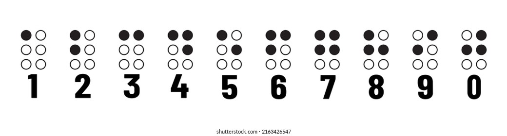 Braille Numbers - Tactile Writing System Used By People Who Are Blind - Vector Illustrations Set Isolated On White Background