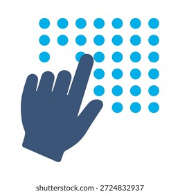 Braille-Lesesymbol blau flache Vektorgrafik-Design Touch-Blind-Zugänglichkeit Symbol Finger Punkt Sprache Grafikelement Zeichen
