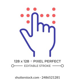 Braille reading two color line icon. Index finger bicolor outline symbol. Visually impaired. Blind person. Special education. Duotone linear pictogram. Isolated illustration. Editable stroke