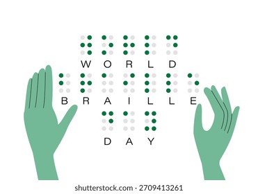Braille reading. World Braille Day card, January 4. Vector.  Holiday concept. Template for background, banner, card, poste