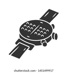 Braille smartwatch glyph icon. Dot watch, wrist tactile smartwatch. Blind person technology innovation. Watch for visually impaired. Silhouette symbol. Negative space. Vector isolated illustration