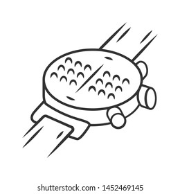 Braille smartwatch linear icon. Dot watch, wrist tactile smartwatch. Blind person gadget technology innovation. Thin line illustration. Contour symbol. Vector isolated outline drawing. Editable stroke