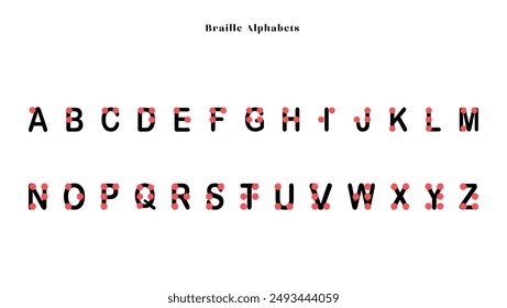 El Braille es un sistema de escritura táctil utilizado por personas ciegas o con problemas visuales. Alfabeto Braille aislado sobre Vector de fondo blanco. Alfabeto Braille para personas con discapacidad visual. 