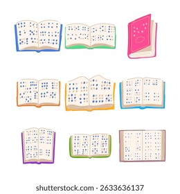braille textbook set cartoon. literacy education, tactile reading, blindness inclusion braille textbook sign. isolated symbol vector illustration
