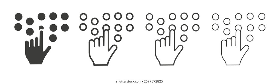 Braille vector icon set in black and white color.