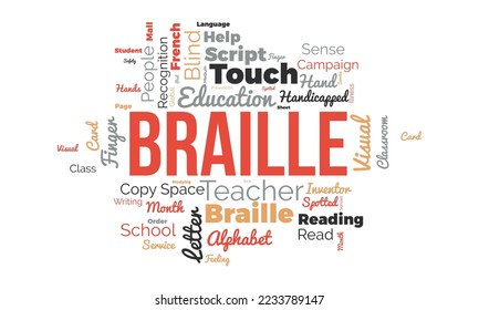 Braille word cloud background. Educational awareness Vector illustration design concept.
