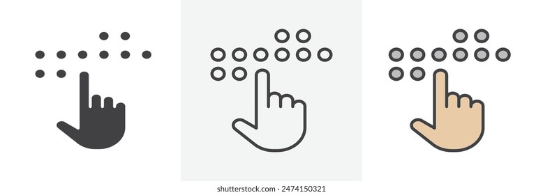 Braille-Schriftsystem-Symbolsatz. Tastbares Alphabet-Symbol.
