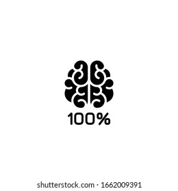Brain 100% use. flat icon isolated on white. New idea, intellect, imagination sign. smart, clever, creative symbol. Vector illustration.  Knowledge, solution, innovation sign