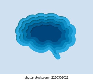 Brain 3d symbol in paper cut style. Neural network, IQ testing, artificial intelligence design. Organ anatomy cut out of paper banner.