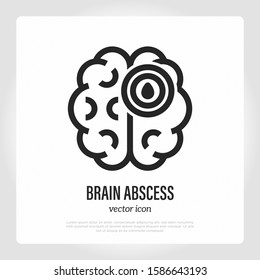 Brain Abscess Thin Line Icon. Inflammation And Pain In Brain. Headache, Migraine. Vector Illustration.