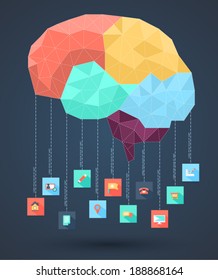 Brain abstract with flat icons. Can use for business concept, promotion, planning, education diagram, printing object, web design, brochure element.