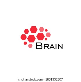 Brain abstract icon. Hexagonal shapes, geometric brain hemisphere. SImple flat abstract logo template. Modern emblem idea. Logotype concept design for business. Isolated vector illustration