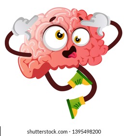 Brain is acting silly, illustration, vector on white background.