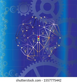 Brain actively engaged in idea creation and work in vector art.