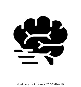 Brain activity black glyph icon. Human body organ. Mental and intellectual activity. Dynamic movement. Silhouette symbol on white space. Solid pictogram. Vector isolated illustration