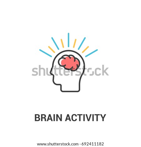 Brain activity concept. Vector illustration in flat line style. Brain in the human head