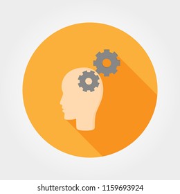 Brain activity. Icon for web and mobile application. Vector illustration of a button with a long shadow. Flat design style.