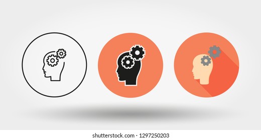 Brain activity. Set. Three different options icons for web and mobile application. Silhouette. Editable Thin line. Flat design style. Vector illustration on a buttons.