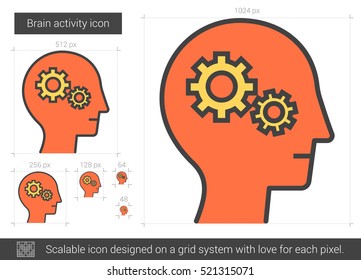 Brain activity vector line icon isolated on white background. Brain activity line icon for infographic, website or app. Scalable icon designed on a grid system.