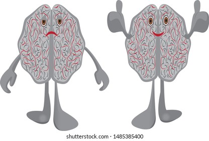 Brain affected with a stress and healthy optimistic brain vector illustration symbolizing education isolated on a white background