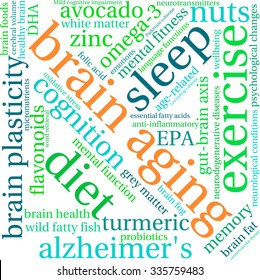 Brain Aging word cloud on a white background. 
