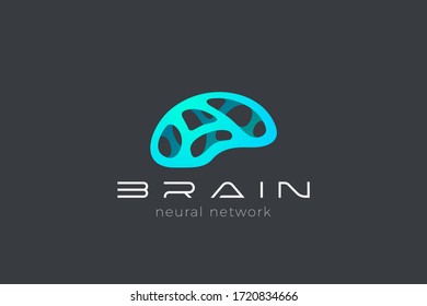 Brain AI Artificial Intelligence Logo Neural Network design abstract vector template. Digital Technology Brainstorm Think Psychology Logotype icon.