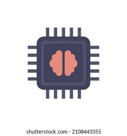 Brain Ai Processor Icon. Flat Illustration Of Brain Ai Processor Vector Icon Isolated On White Background