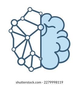 Gehirn des AI-Systems Symbol, Symbol, UI-Untergeordnetes Design auf weißem Hintergrund, ein moderner AI-Technologiekopf mit Schaltkreisen von Robotersystemsymbolen, Vektorkonzepte