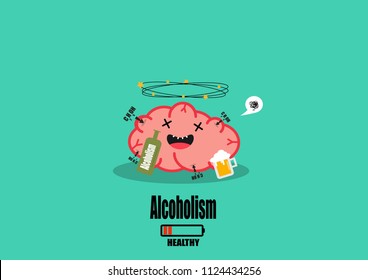 brain alcoholism concept cartoon vector. drunk