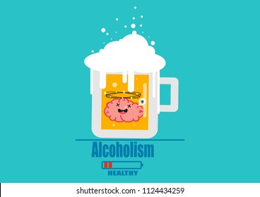 brain alcoholism concept cartoon vector. drunk