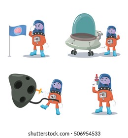 brain alien cartoon set illustration design