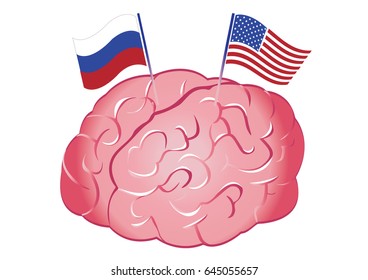 Brain with the American and Russian flag