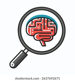 Brain analysis concept represented by a magnifying glass looking into neural networks