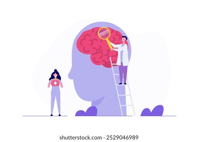 Gehirnanalyse oder -studie, kognitive Psychologie. Vektorgrafik.