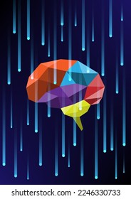 Brain analyze thinking concept. Subconscious creative wave. Polygon shape vector graphic design.