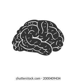 Brain Anathomy Icon Silhouette Illustration. Human Body Parts Vector Graphic Pictogram Symbol Clip Art. Doodle Sketch Black Sign.