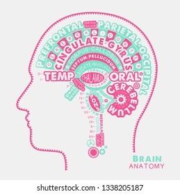 Brain Anatomy Typographic Artwork. Vector Illustration.