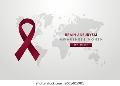 Brain Aneurysm awareness with month, light Grey background design with burgundy silk ribbon