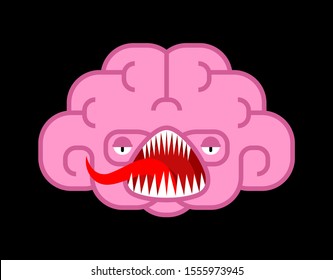 Brain Angry monster. Bad mutant thoughts. Evil brains. Vector illustration