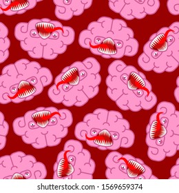 Brain Angry monster pattern seamless. Bad mutant thoughts background . Evil brains ornament. Vector texture