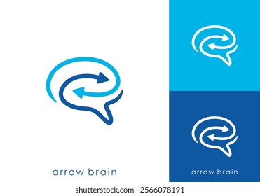 brain arrow connection logo. human brain technology symbol design