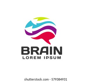 Brain with arrow logo. Brain icon. Brainstorm icon.Logo ideas. Brain vector. Psychology logo. Brain silhouette. Business icon. Creation and idea icons and elements. Think idea concept. Network icon.